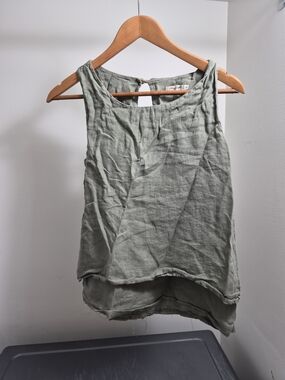Relaxed Linen Layered Tank Top - Sage Green